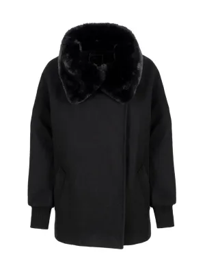 Fur Collar  Coat - Black