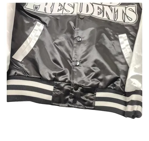 GEARHEAD DEAD PRESIDENTS BLACK AND WHITE COLLEGE BOMBER JACKET