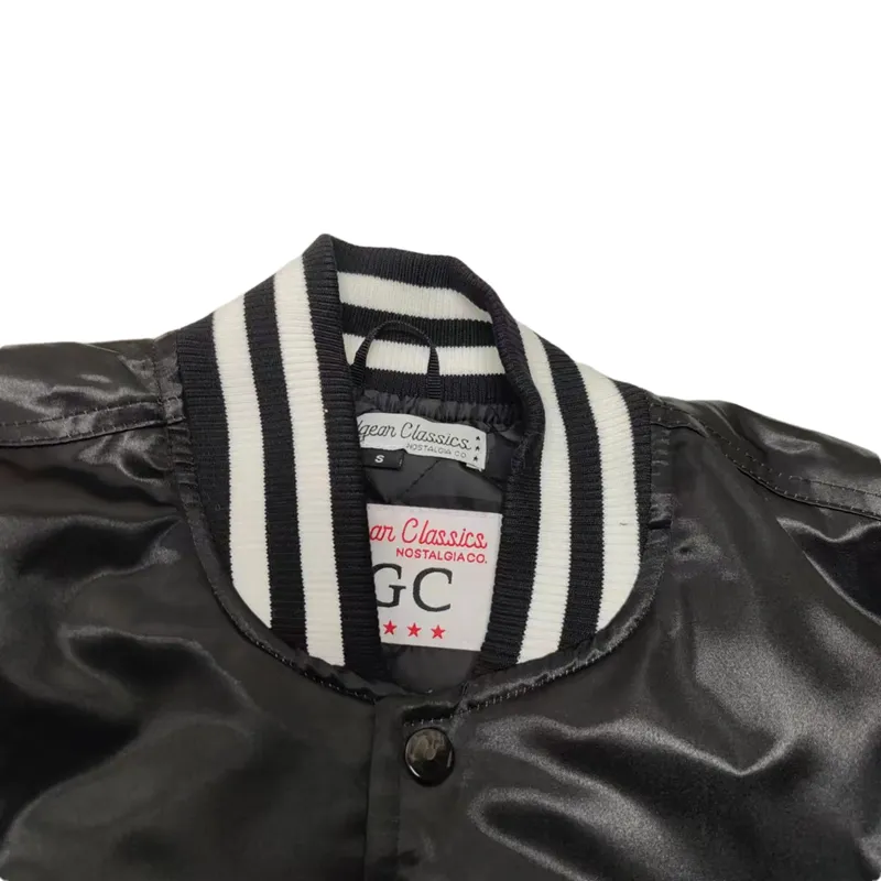 GEARHEAD DEAD PRESIDENTS BLACK AND WHITE COLLEGE BOMBER JACKET