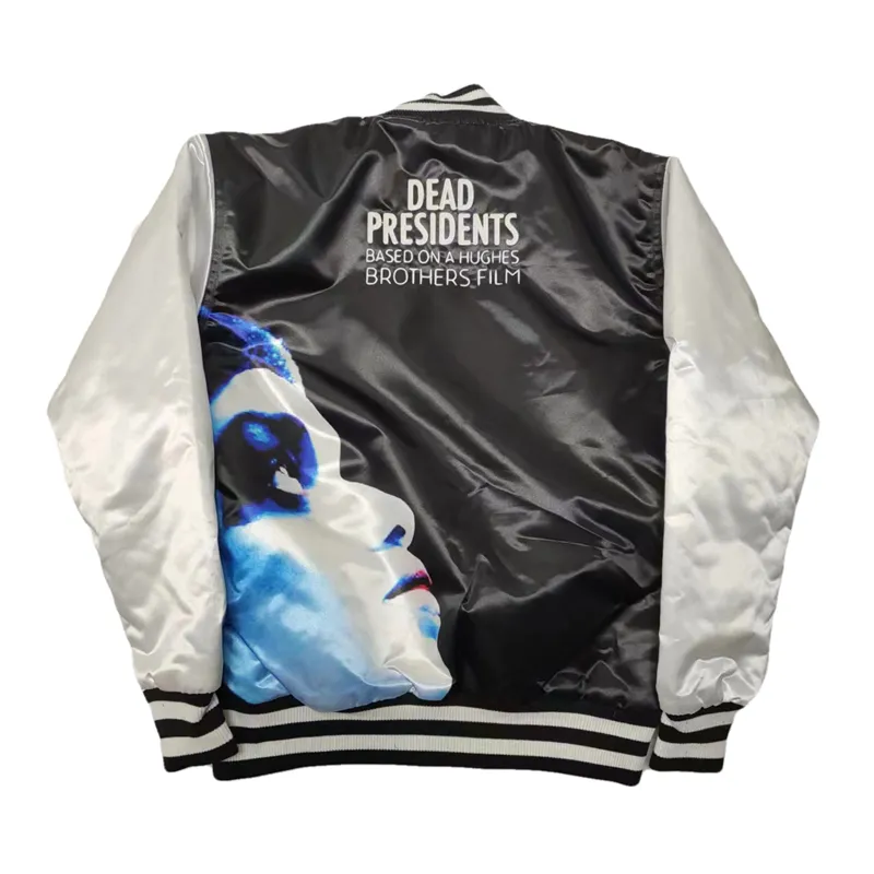 GEARHEAD DEAD PRESIDENTS BLACK AND WHITE COLLEGE BOMBER JACKET