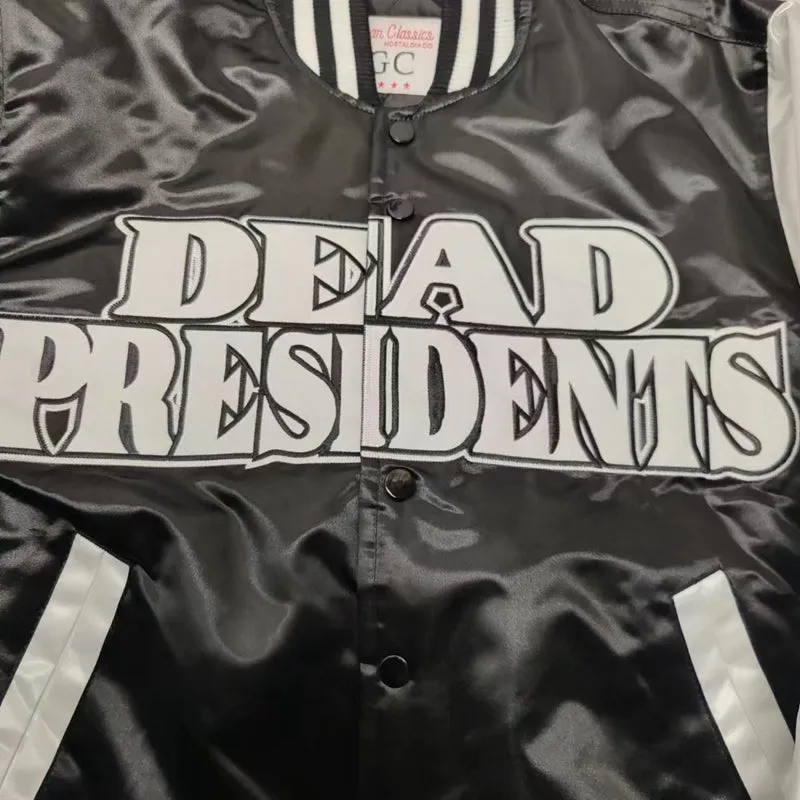 GEARHEAD DEAD PRESIDENTS BLACK AND WHITE COLLEGE BOMBER JACKET