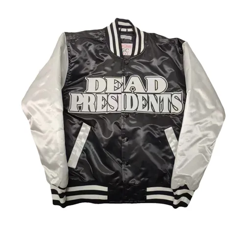GEARHEAD DEAD PRESIDENTS BLACK AND WHITE COLLEGE BOMBER JACKET