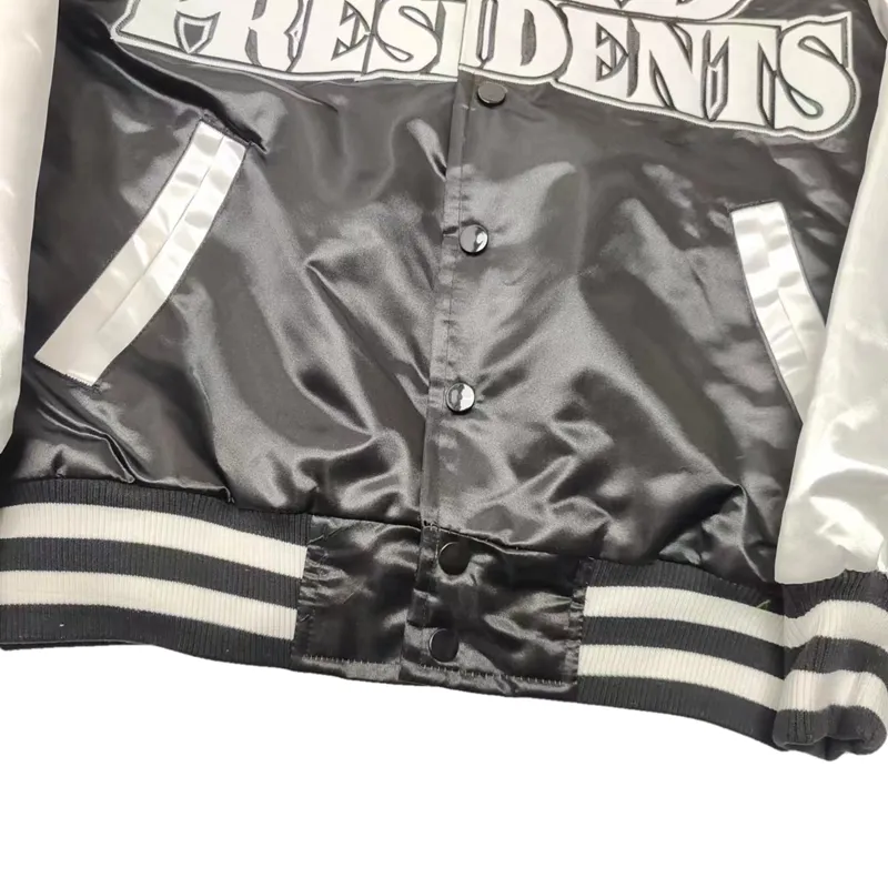 GEARHEAD DEAD PRESIDENTS BLACK AND WHITE COLLEGE BOMBER JACKET