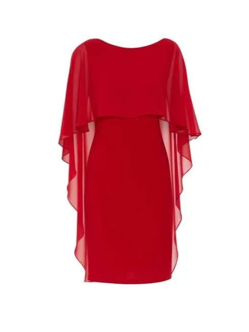 Gina Bacconi Kaisa Dress With Chiffon Cape Red STT2529