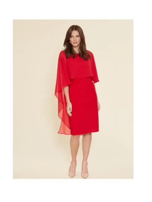 Gina Bacconi Kaisa Dress With Chiffon Cape Red STT2529