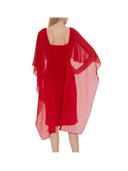 Gina Bacconi Kaisa Dress With Chiffon Cape Red STT2529