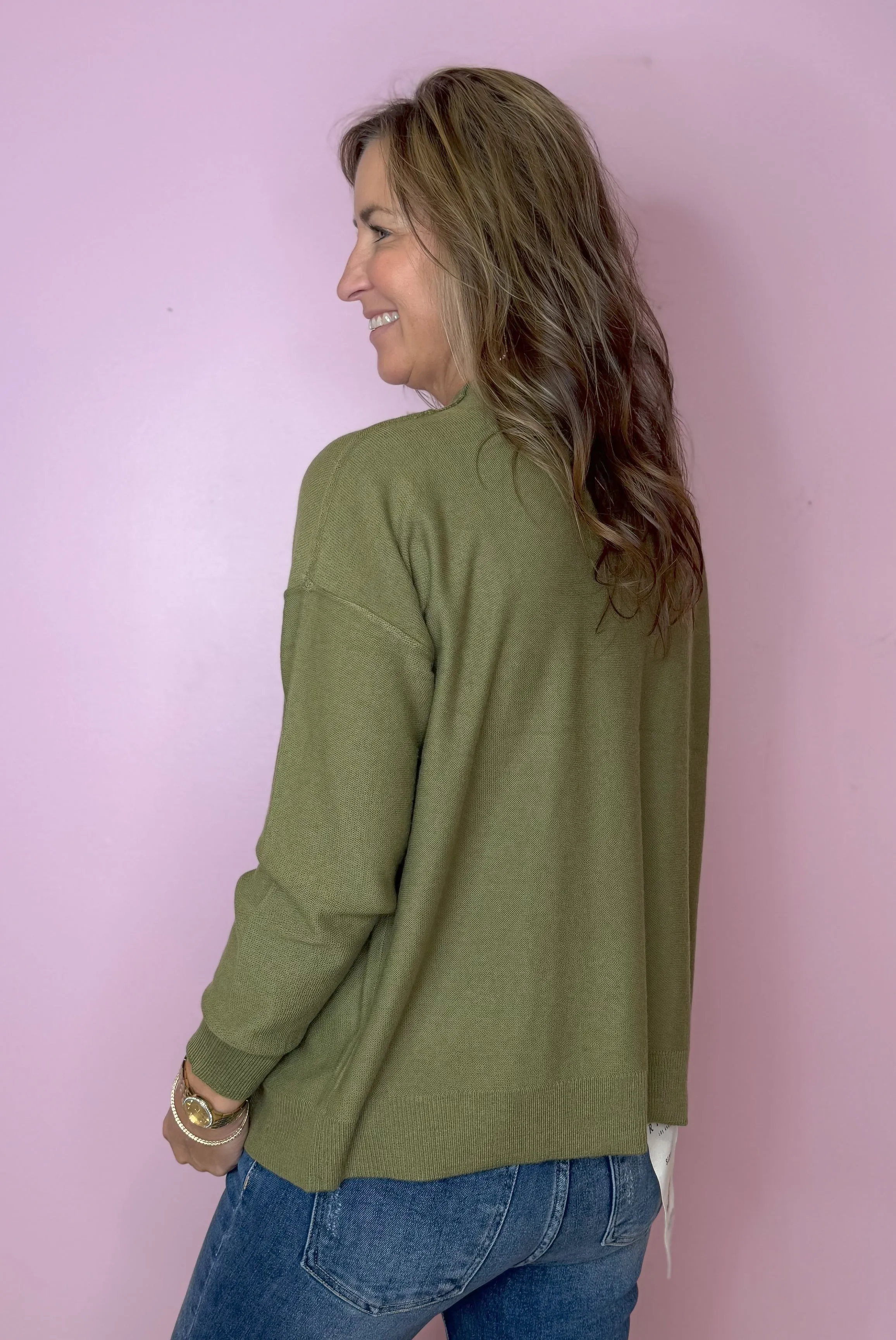Got Your Attention Moss Mock Neck Oversized Drop Shoulder Sweater Top