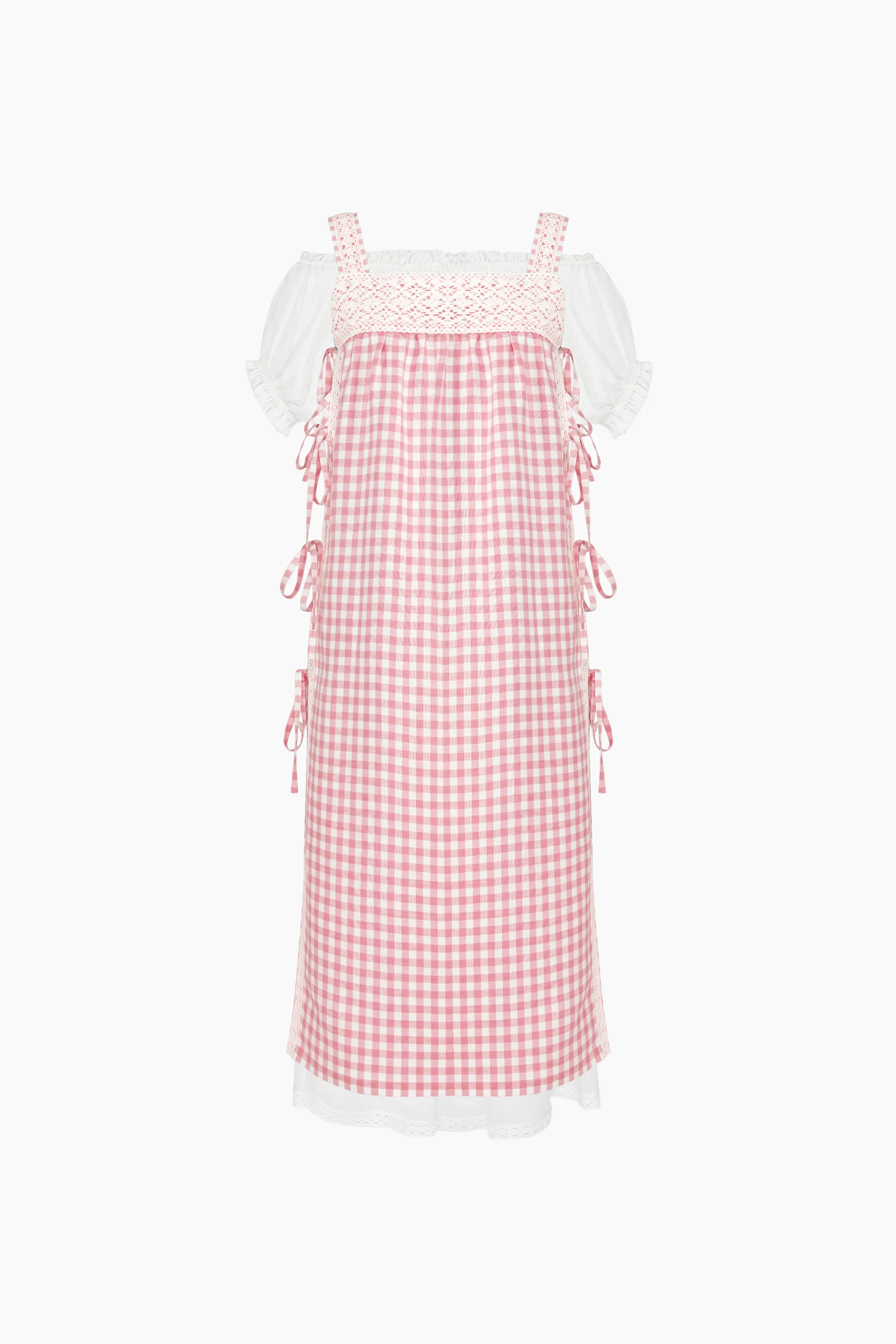 Greta Layered Linen Midi Dress in Pink Vichy