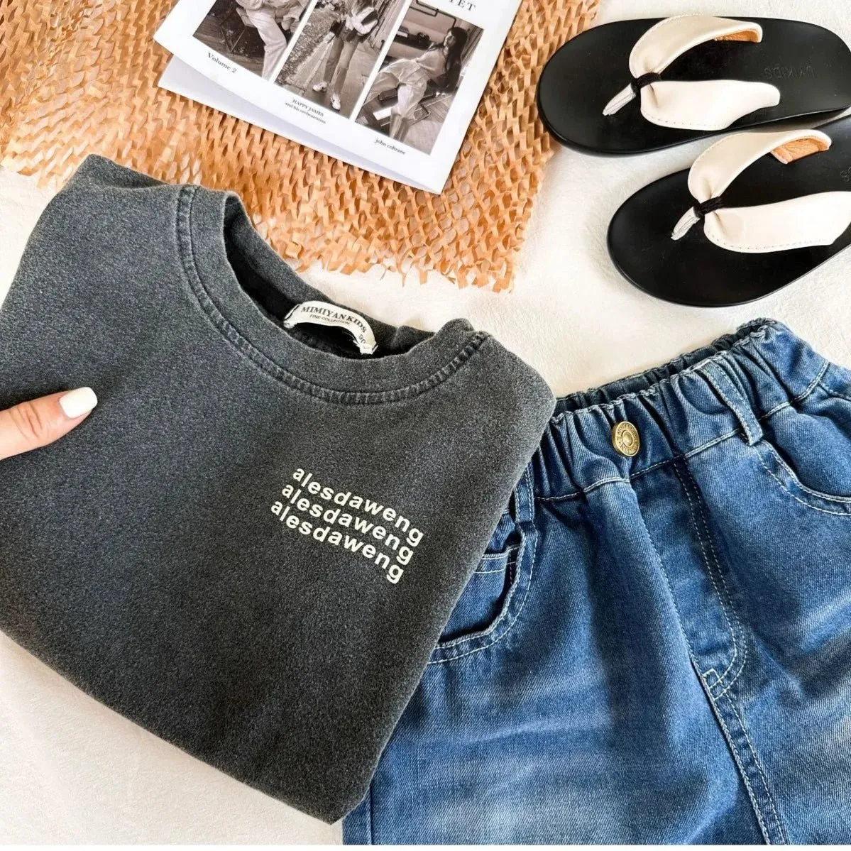 Grey Washed Out Oversized Kids Tshirt