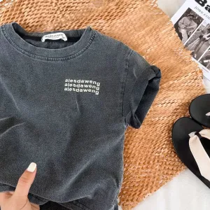 Grey Washed Out Oversized Kids Tshirt