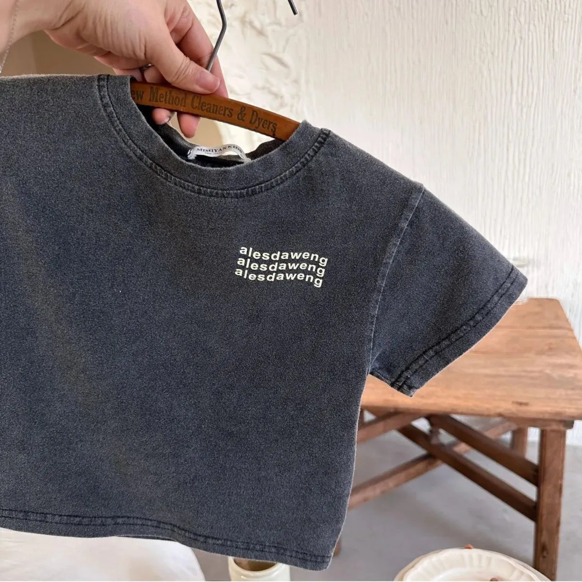 Grey Washed Out Oversized Kids Tshirt