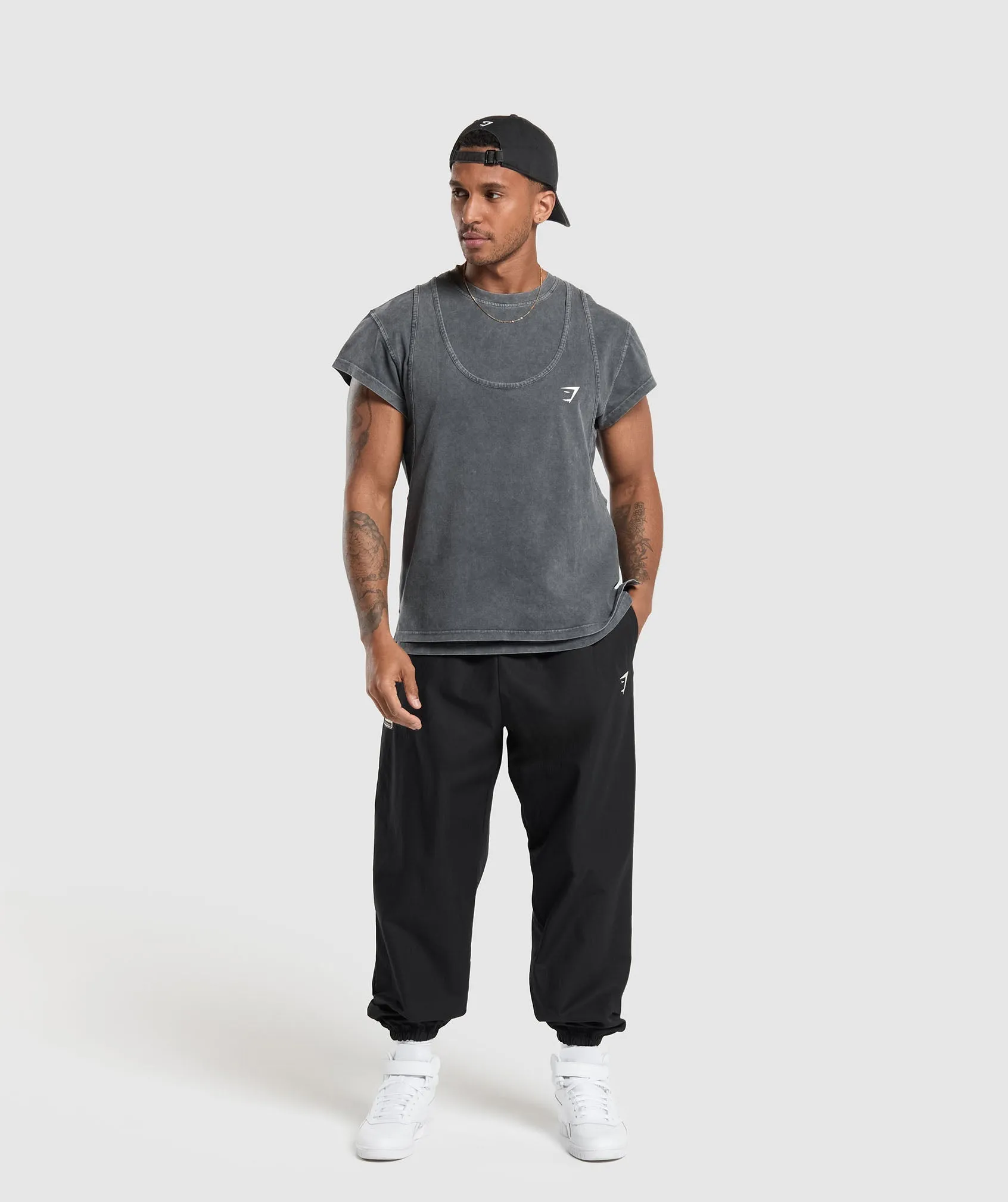 Gymshark Washed Double Layer T-Shirt - Black