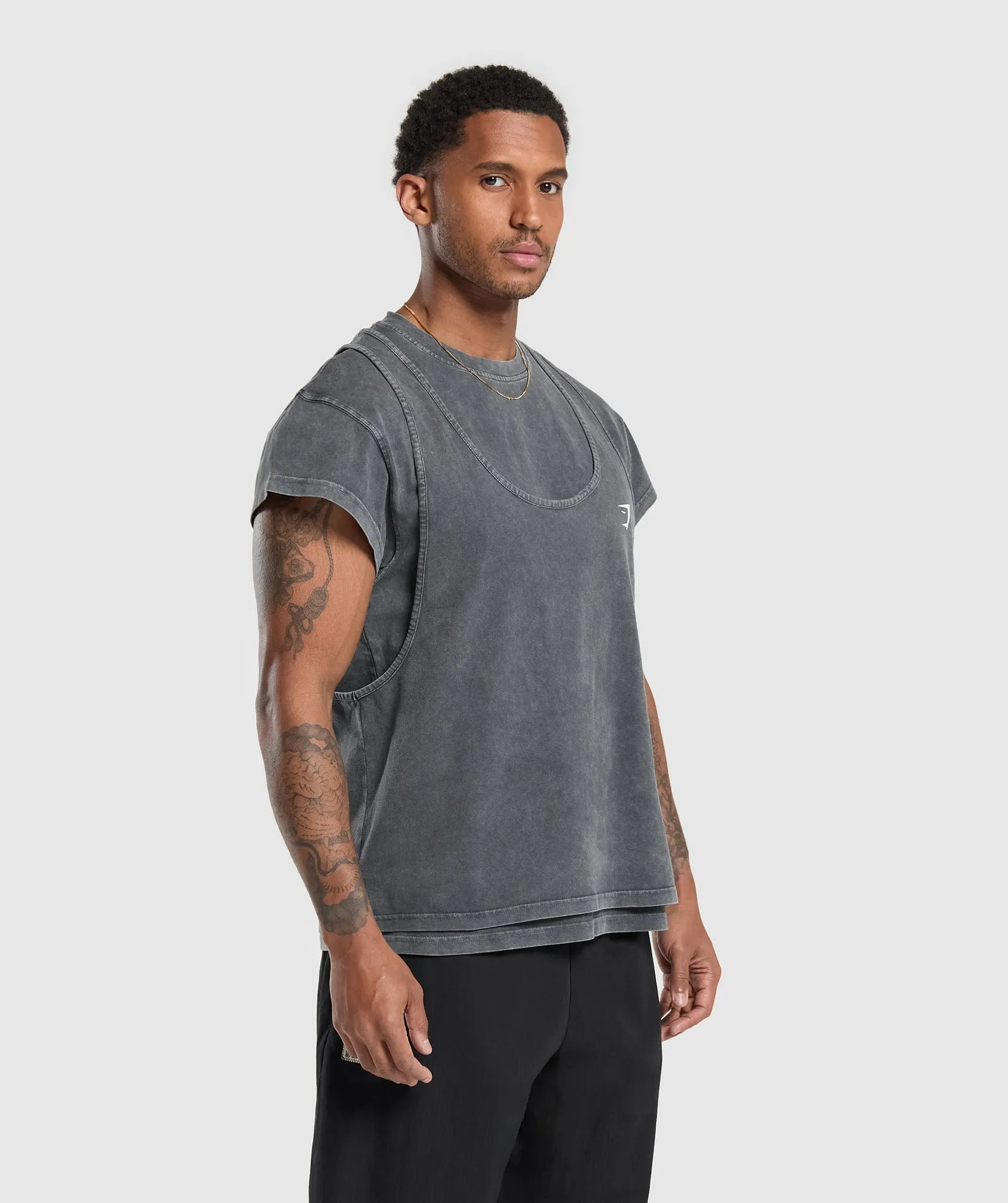 Gymshark Washed Double Layer T-Shirt - Black