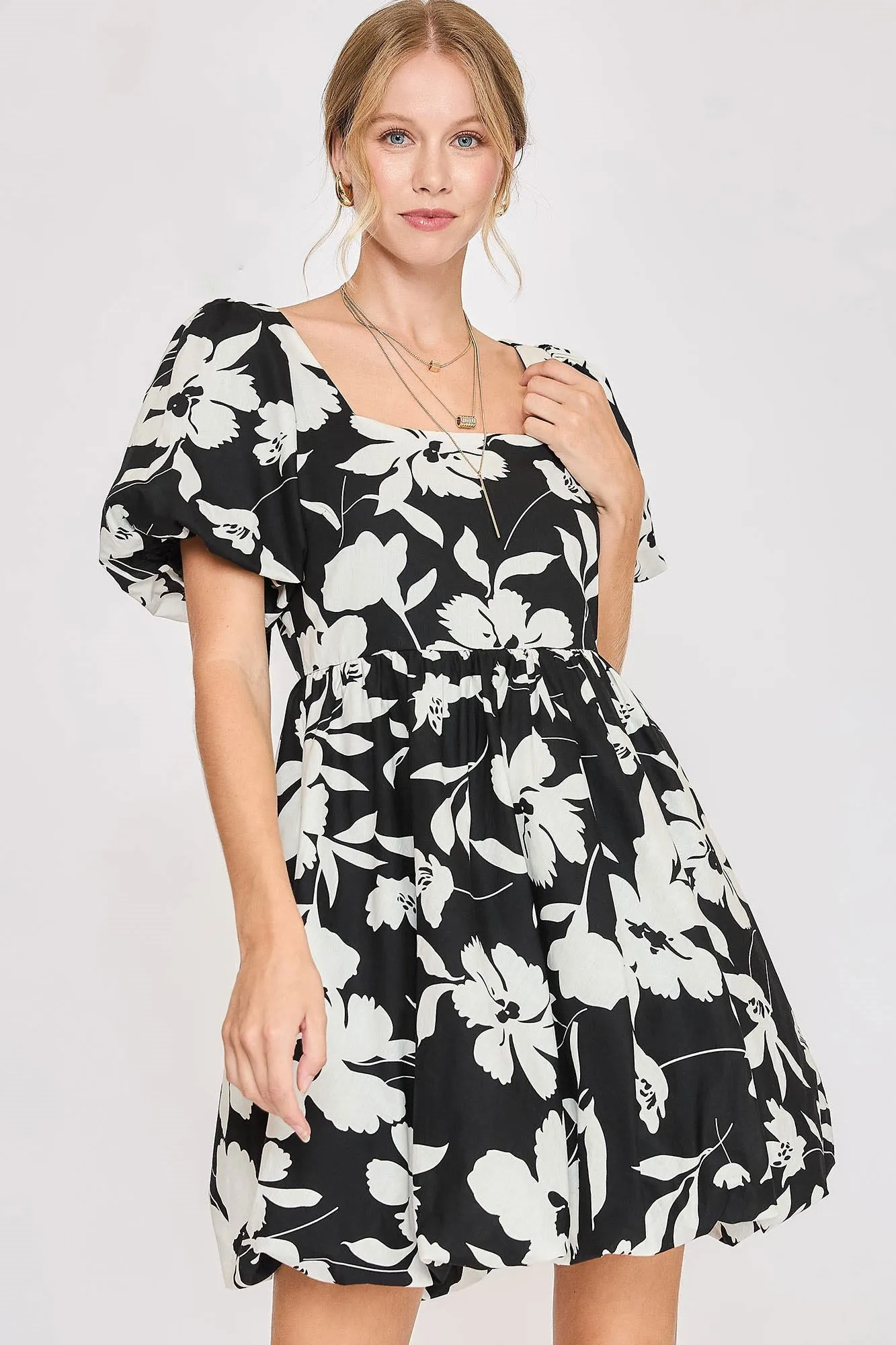Hazel Blues® | Umgee Two Tone Floral Print Babydoll Dress