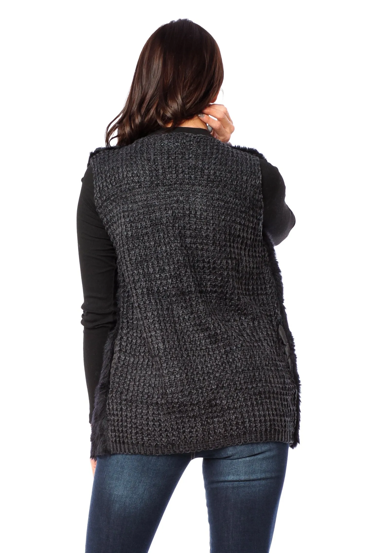 Hollywood Star Fashion Faux Fur Knit Back Vest Coat