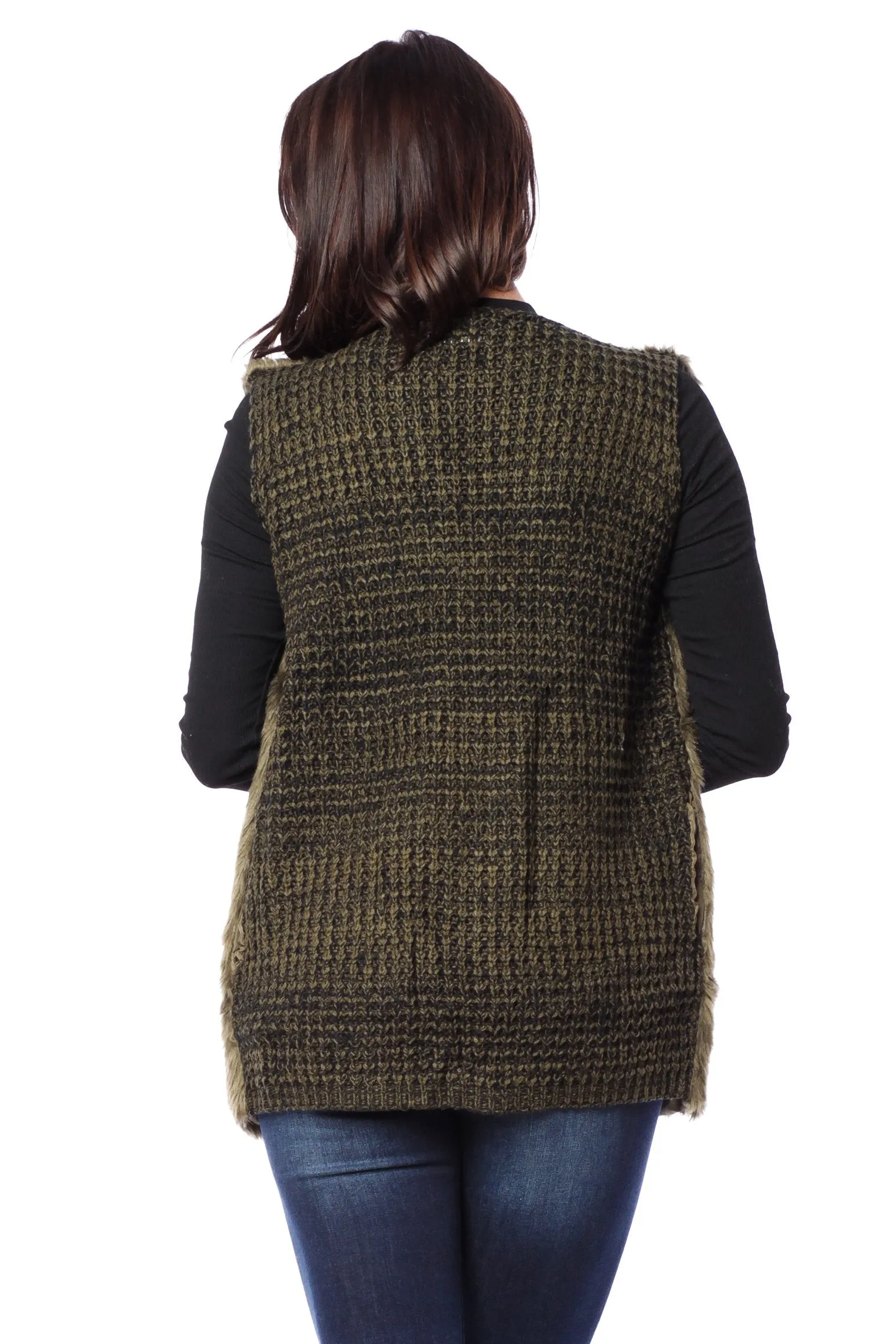 Hollywood Star Fashion Faux Fur Knit Back Vest Coat