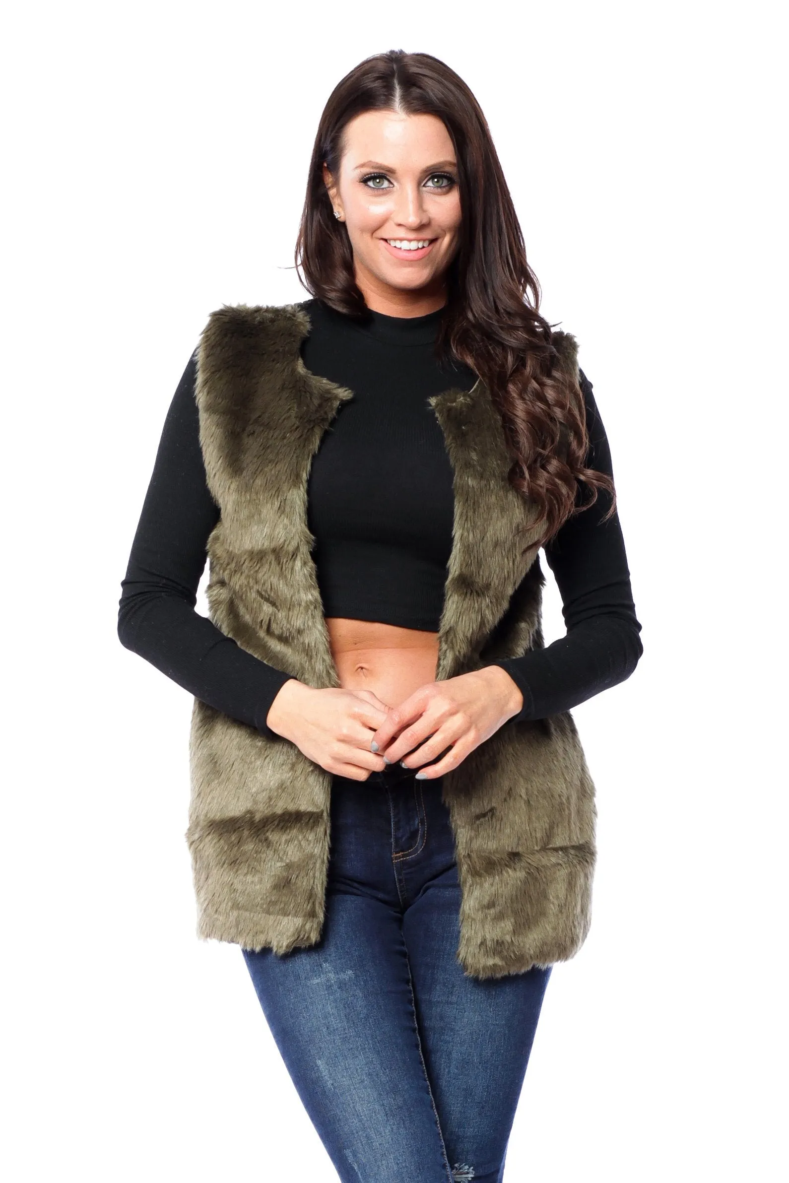 Hollywood Star Fashion Faux Fur Knit Back Vest Coat
