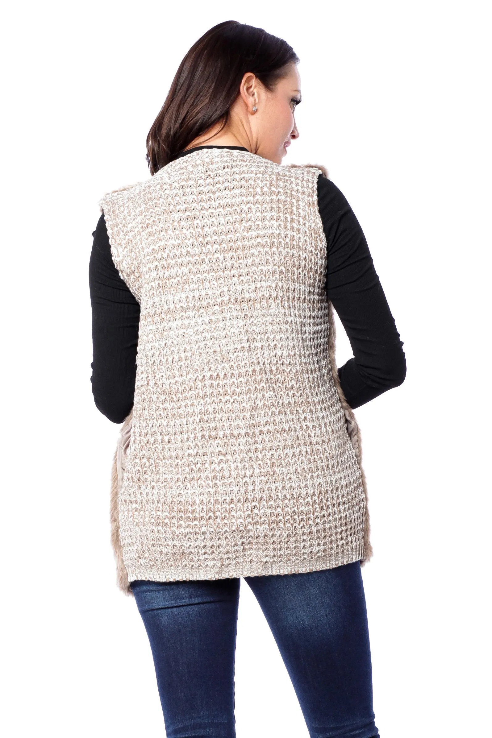 Hollywood Star Fashion Faux Fur Knit Back Vest Coat