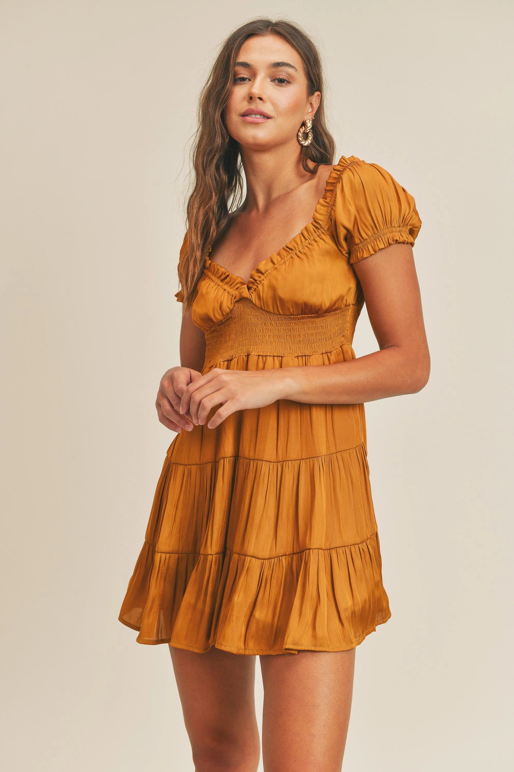 JILLINE SATIN WAIST SMOCKED DRESS