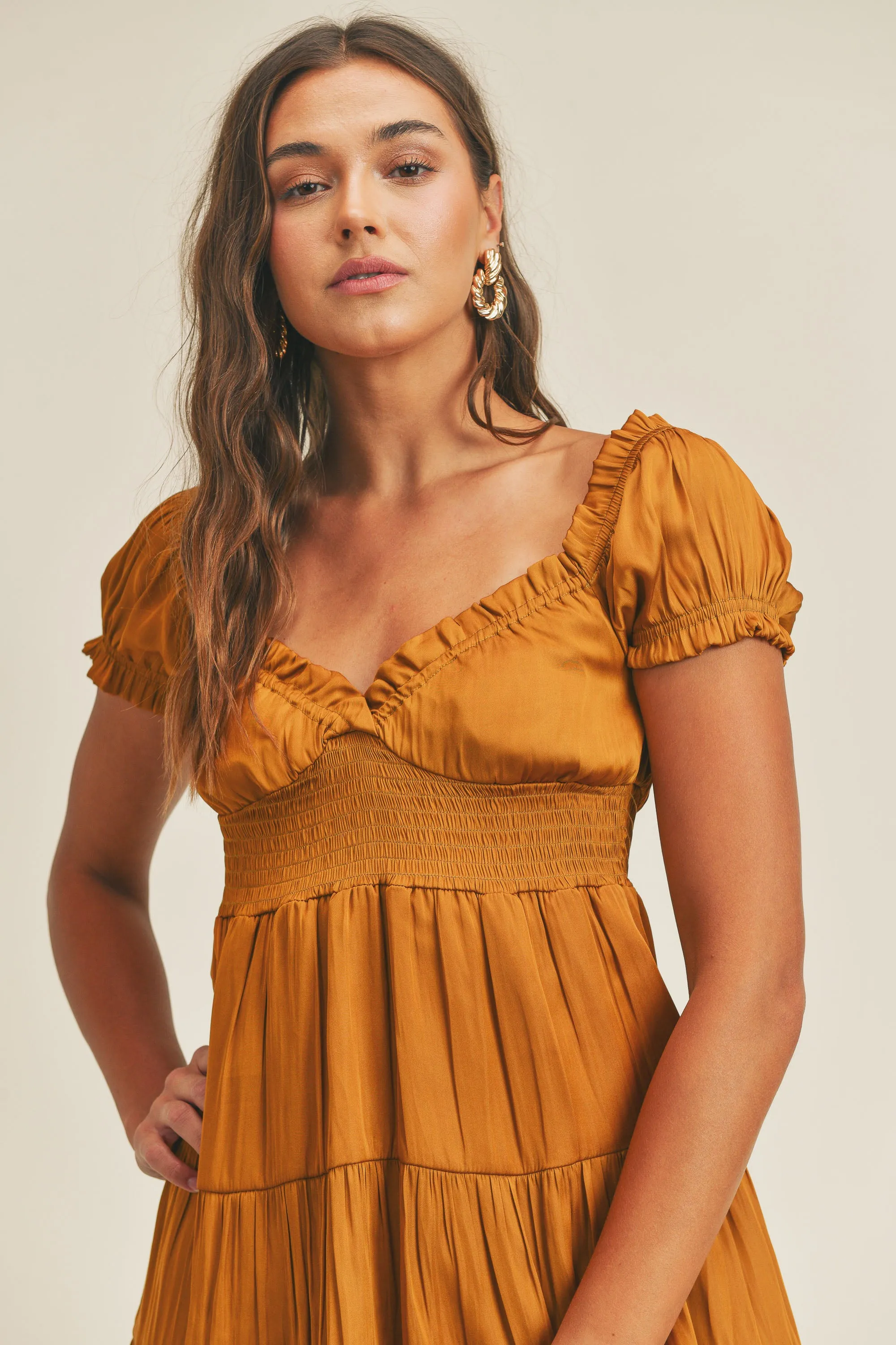 JILLINE SATIN WAIST SMOCKED DRESS