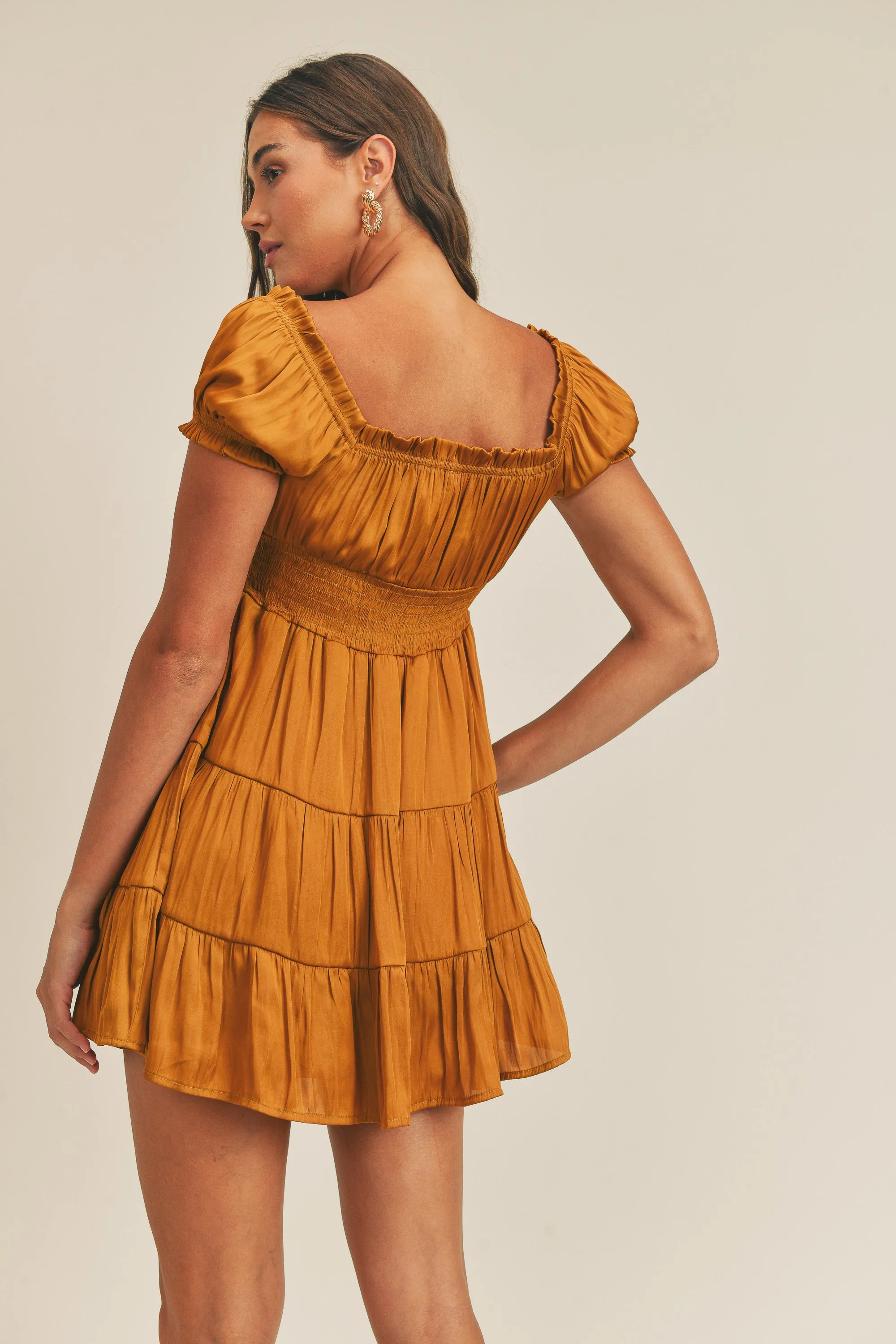 JILLINE SATIN WAIST SMOCKED DRESS