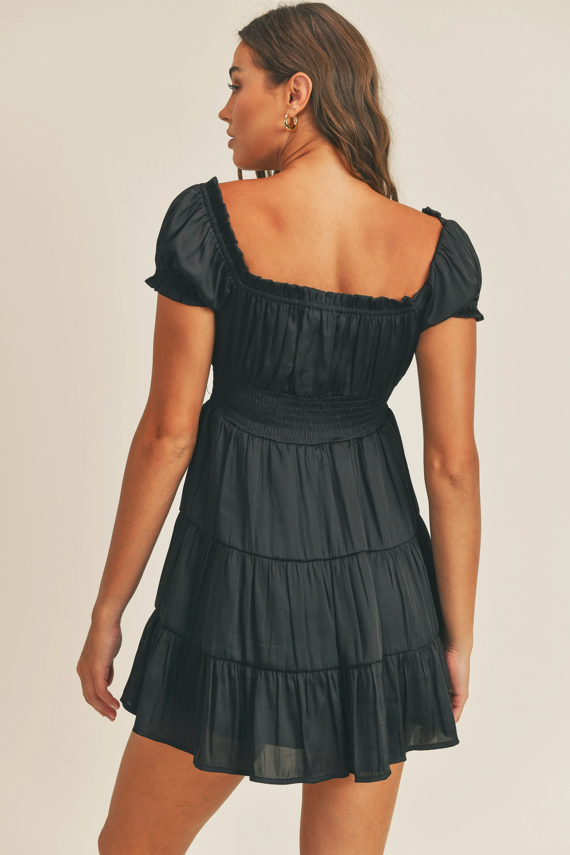 JILLINE SATIN WAIST SMOCKED DRESS