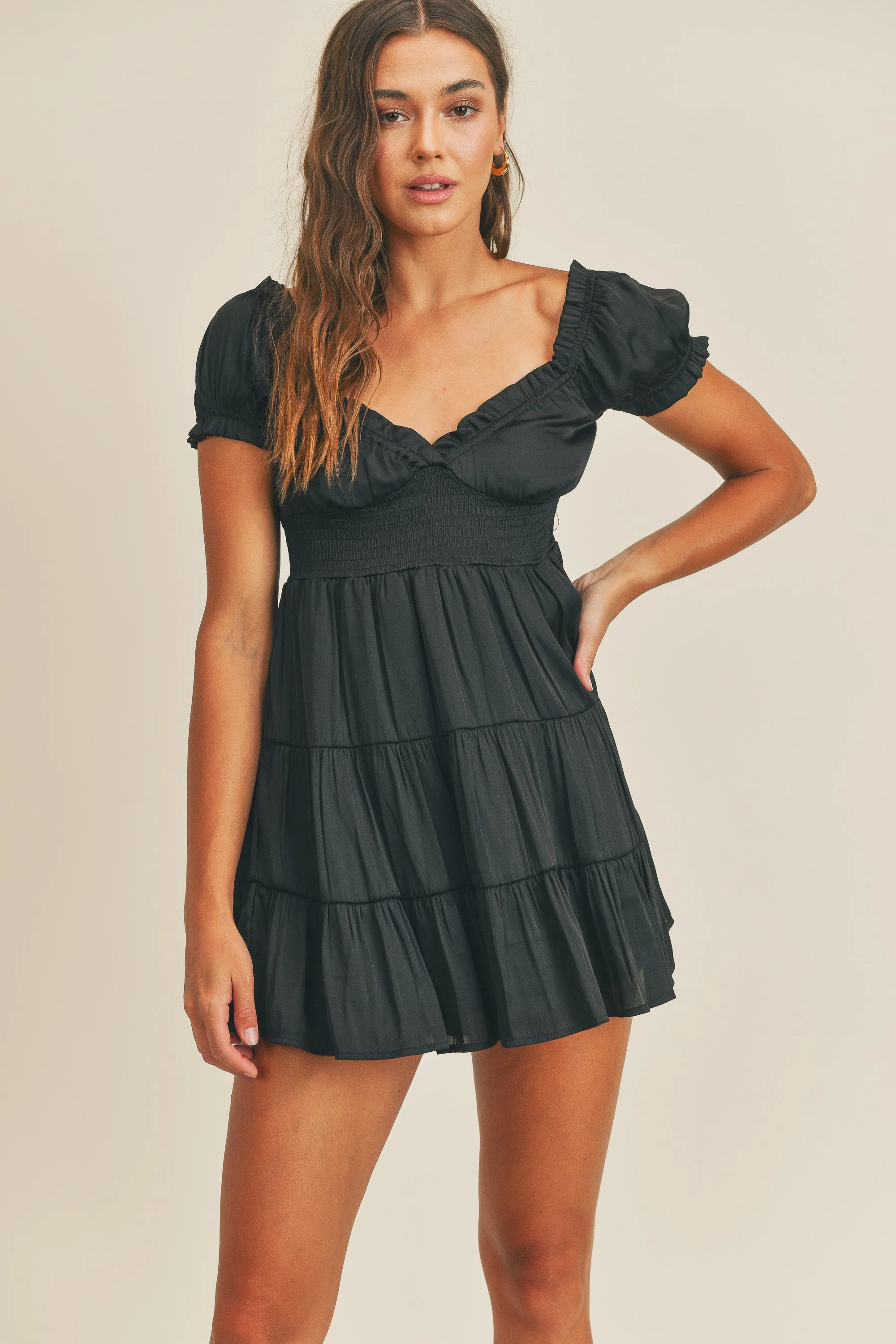 JILLINE SATIN WAIST SMOCKED DRESS