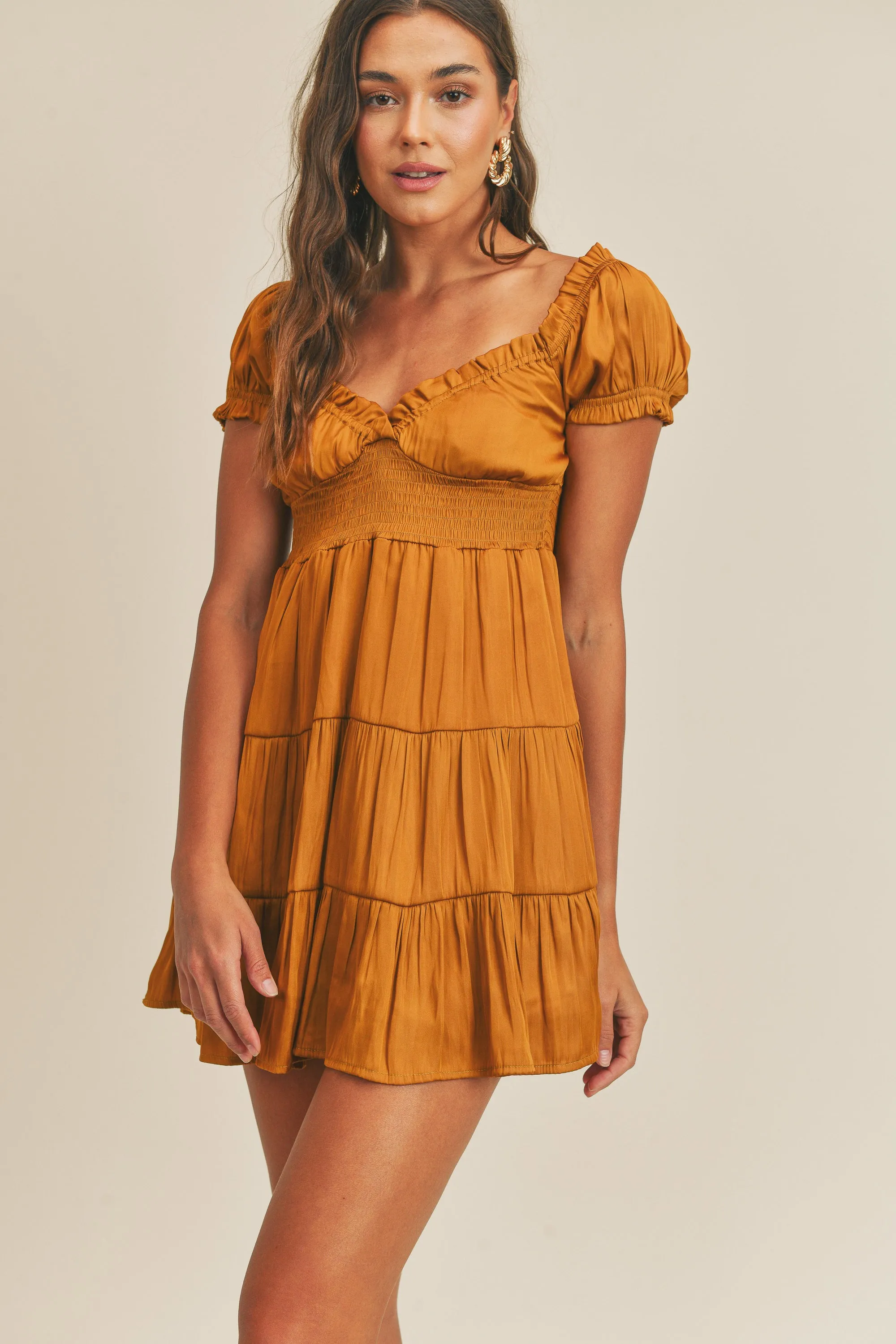 JILLINE SATIN WAIST SMOCKED DRESS