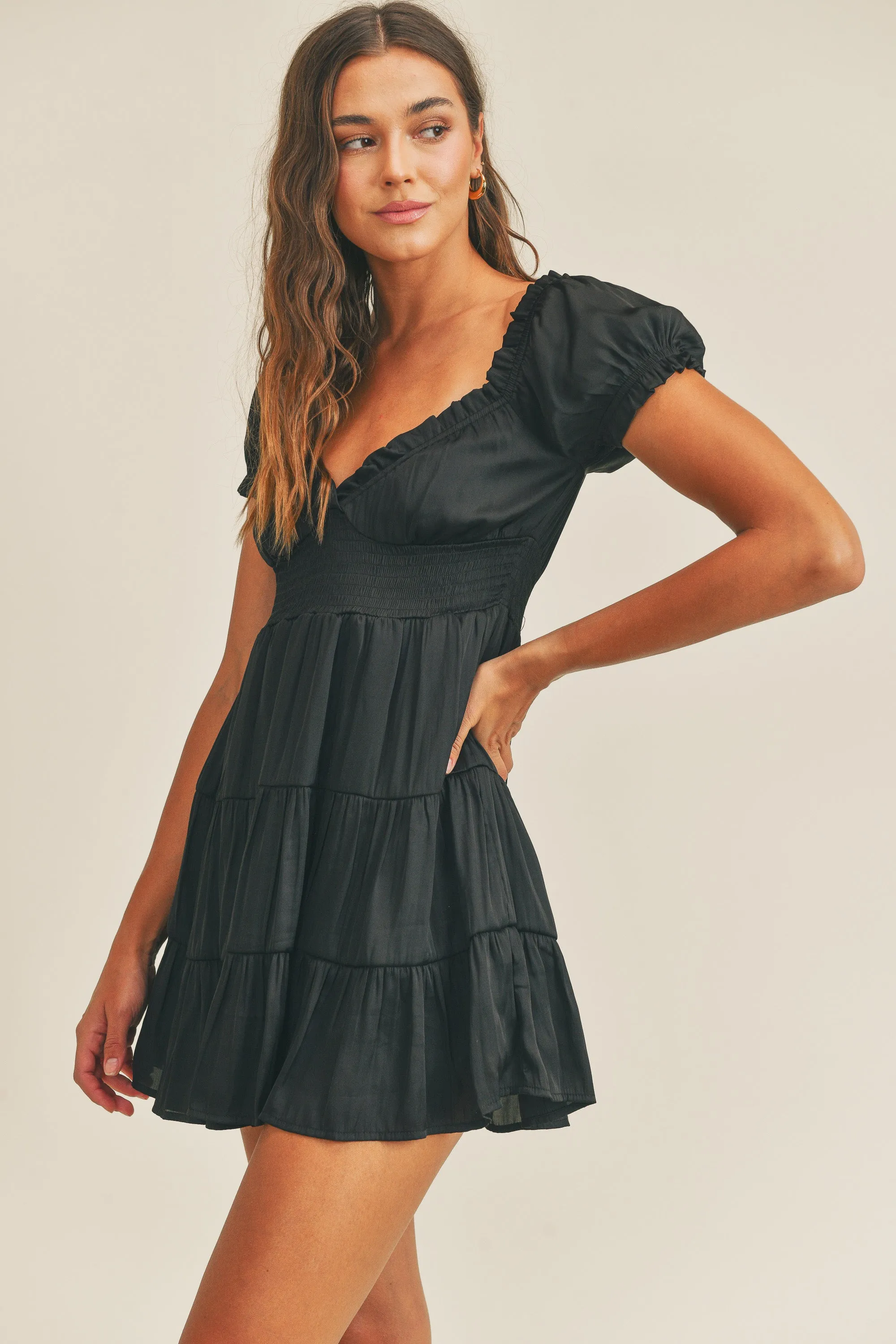 JILLINE SATIN WAIST SMOCKED DRESS