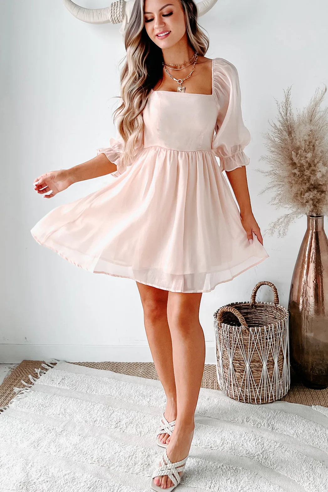 Just Being Sweet Babydoll Dress (Light Peach)