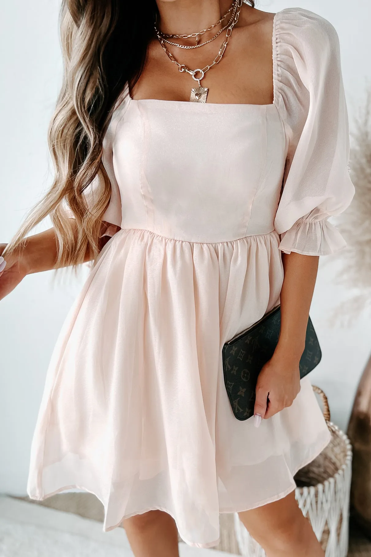 Just Being Sweet Babydoll Dress (Light Peach)