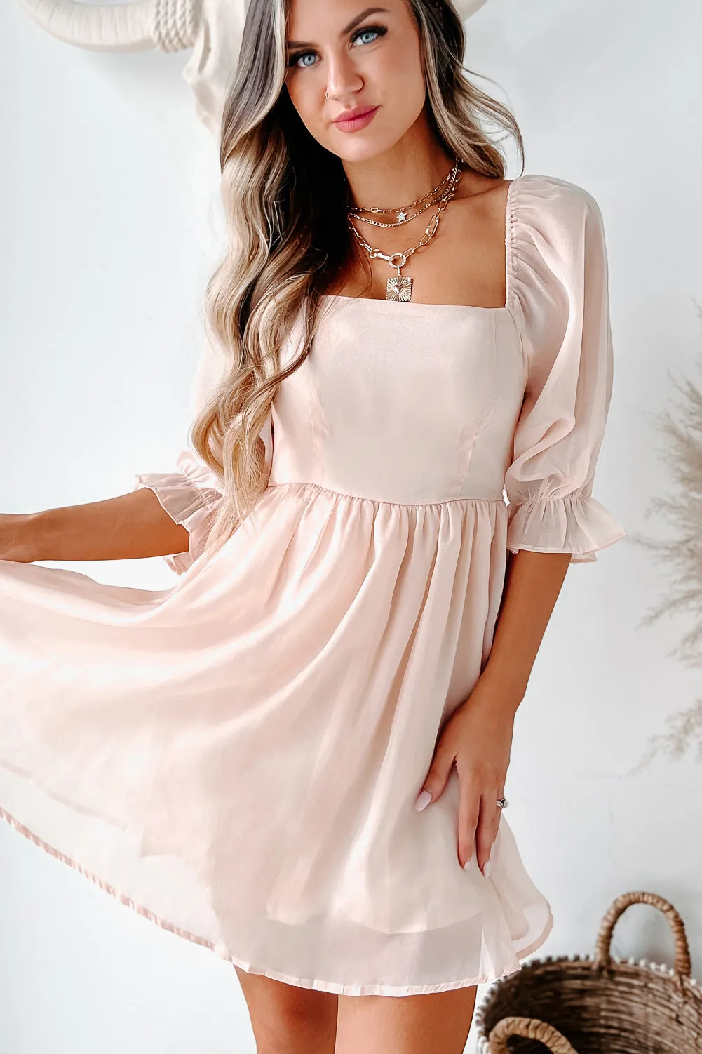 Just Being Sweet Babydoll Dress (Light Peach)