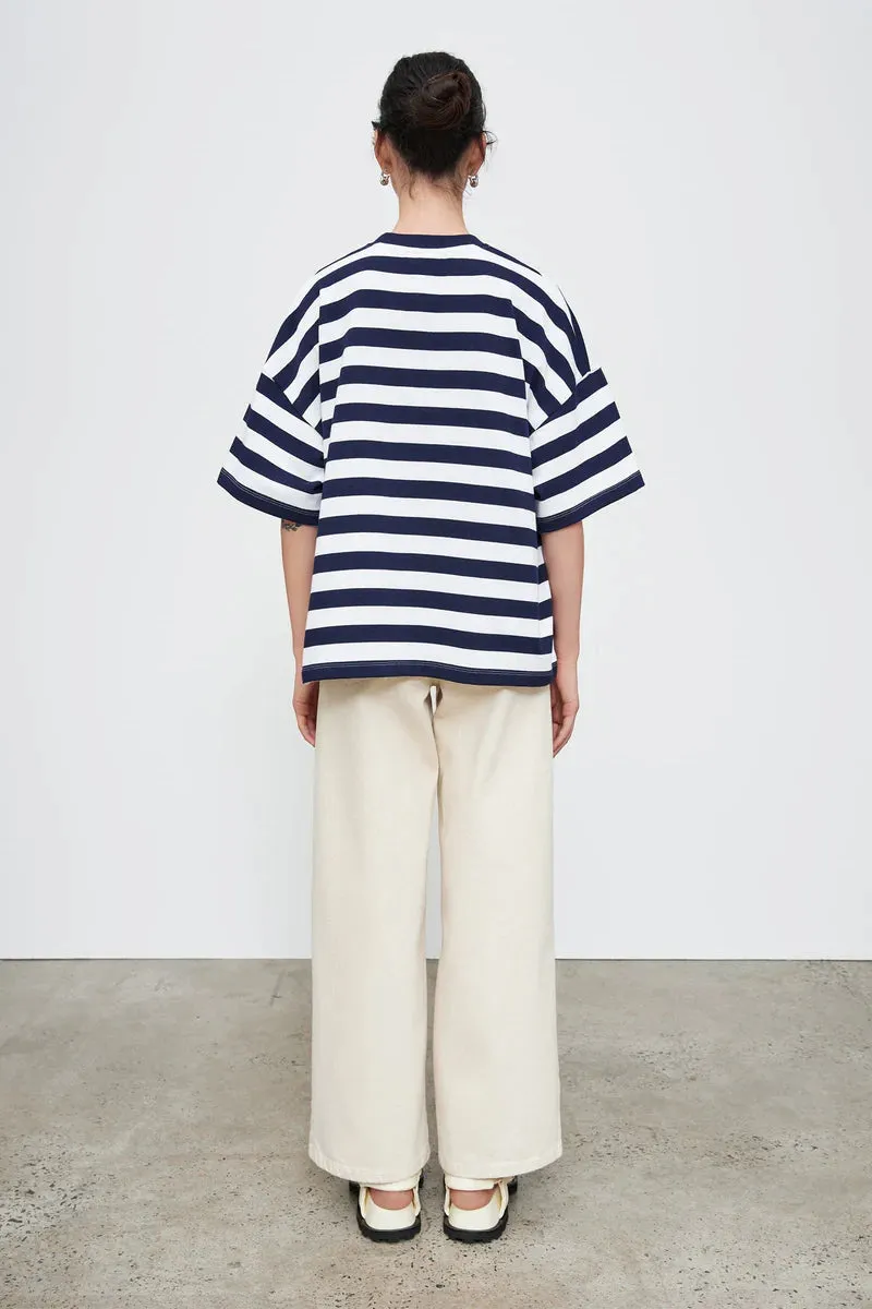 Kowtow Oversized Boxy Tee - Navy/White Stripe