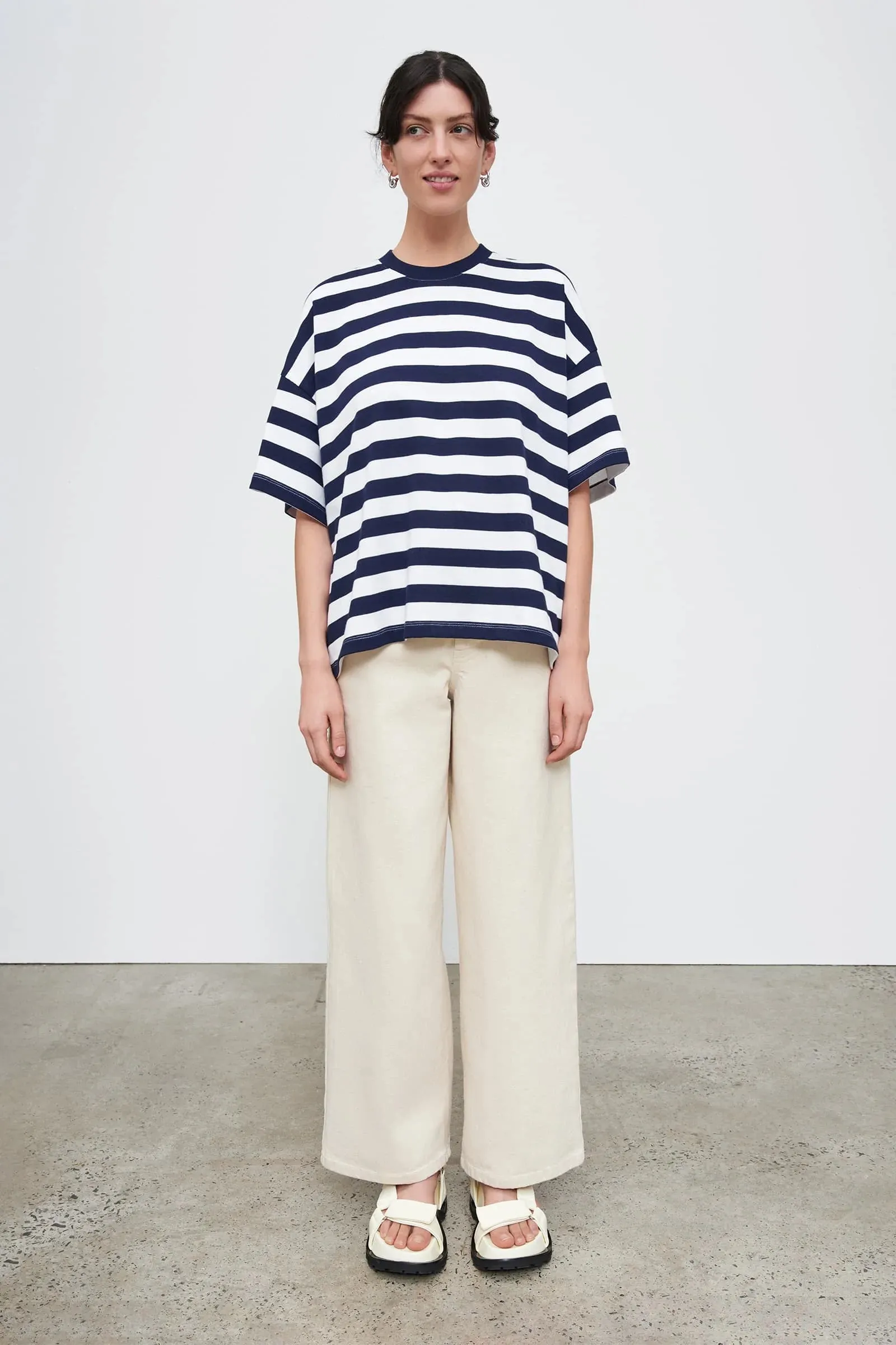 Kowtow Oversized Boxy Tee - Navy/White Stripe