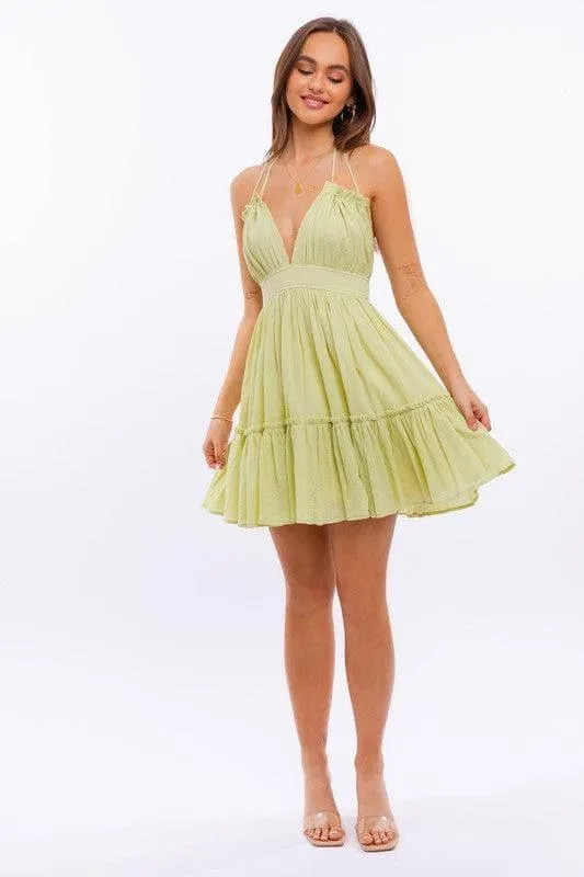 LE LIS Halter Babydoll Tiered Mini Dress, 2 Colors