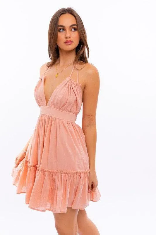 LE LIS Halter Babydoll Tiered Mini Dress, 2 Colors