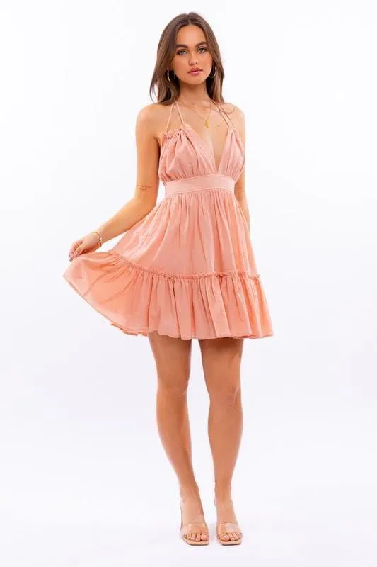 LE LIS Halter Babydoll Tiered Mini Dress, 2 Colors
