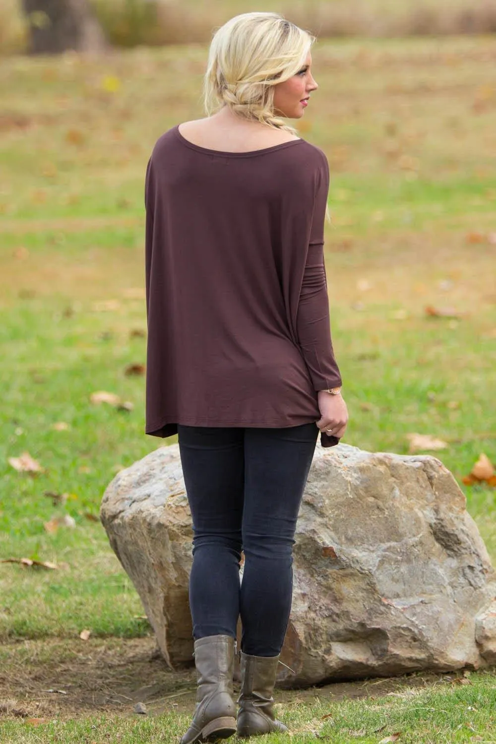 Long Sleeve Piko Top - Dark Brown