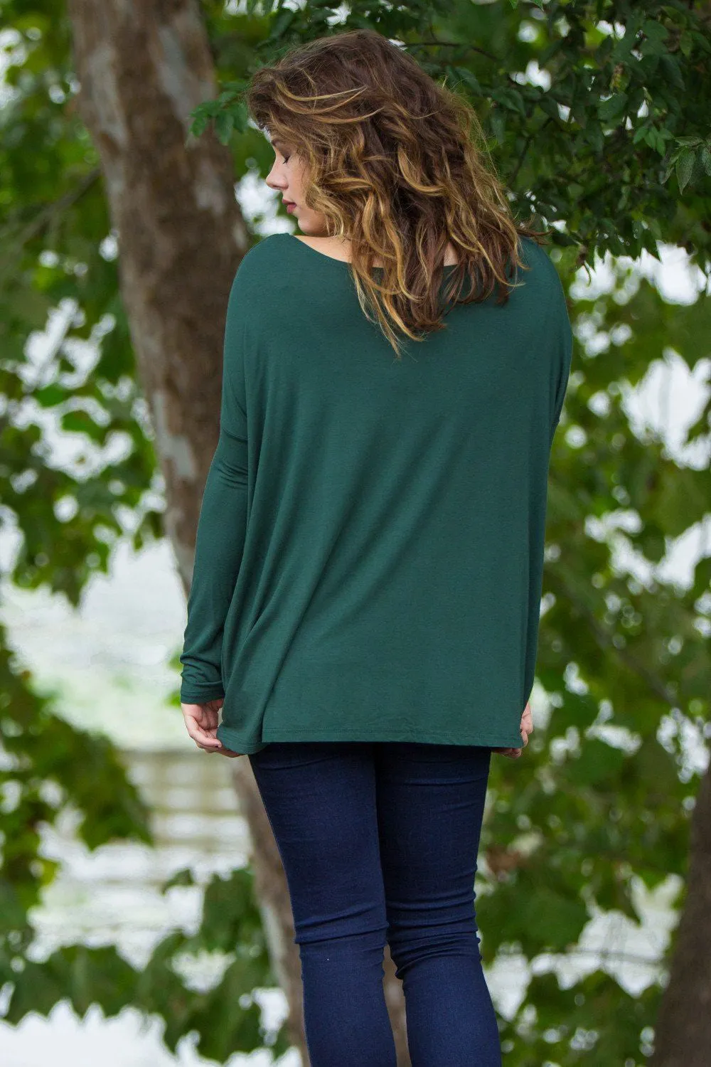 Long Sleeve Piko Top - Jade Forest