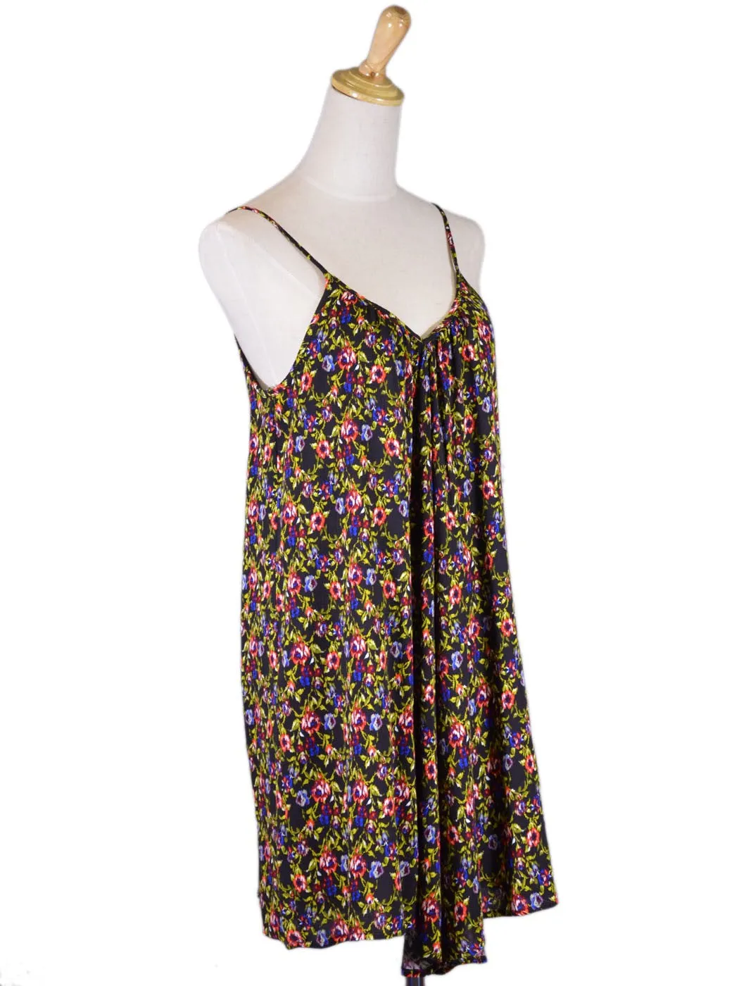 Lush Enchanted Floral Print Garden Babydoll Criss Cross Back V-Neck Cami Dress