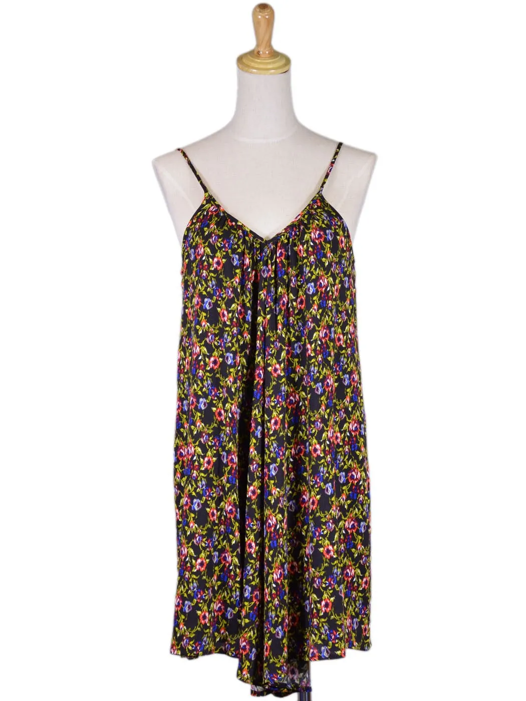 Lush Enchanted Floral Print Garden Babydoll Criss Cross Back V-Neck Cami Dress