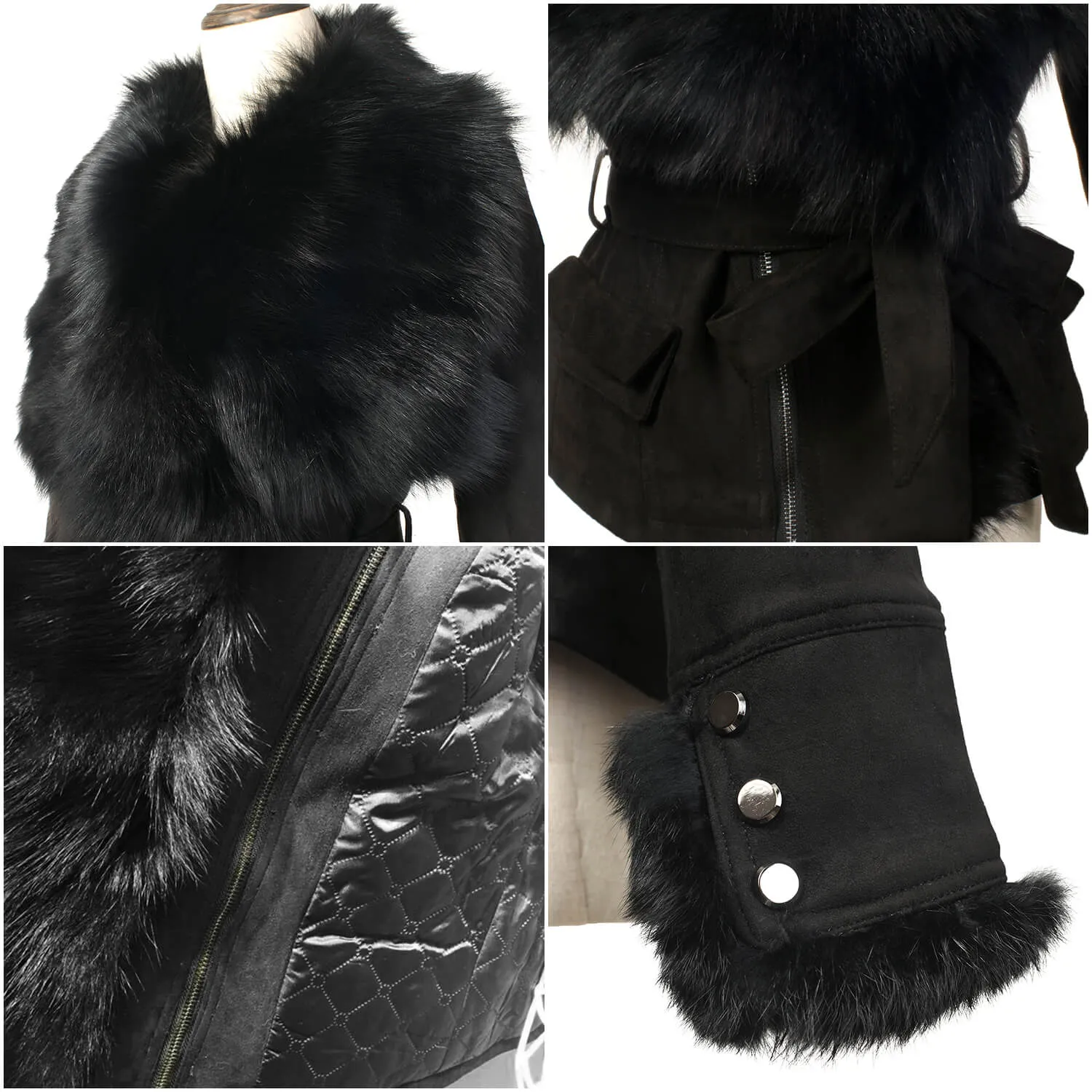 Luxury Suede Real Fox Fur Collar Coat