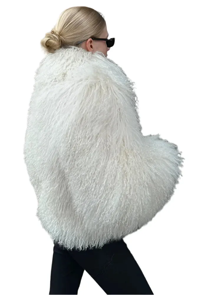 Luxury Women's Oversized Faux Fur Jacket – Thick Fluffy Cropped Coat, Warm Winter Fashion 2024 Chic Outerwear