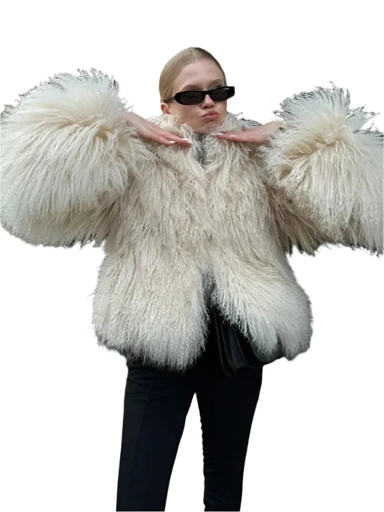Luxury Women's Oversized Faux Fur Jacket – Thick Fluffy Cropped Coat, Warm Winter Fashion 2024 Chic Outerwear