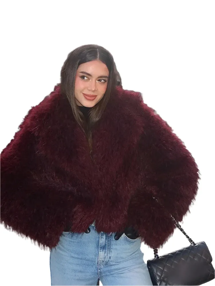 Luxury Women's Oversized Faux Fur Jacket – Thick Fluffy Cropped Coat, Warm Winter Fashion 2024 Chic Outerwear