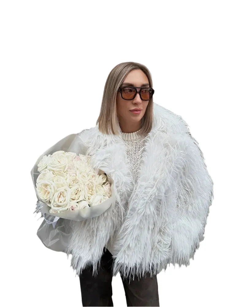Luxury Women's Oversized Faux Fur Jacket – Thick Fluffy Cropped Coat, Warm Winter Fashion 2024 Chic Outerwear