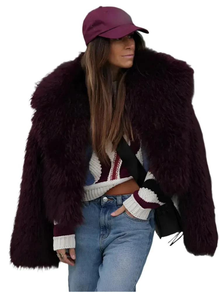 Luxury Women's Oversized Faux Fur Jacket – Thick Fluffy Cropped Coat, Warm Winter Fashion 2024 Chic Outerwear