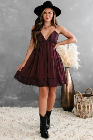 Maia Embroidered Babydoll Dress (Plum)