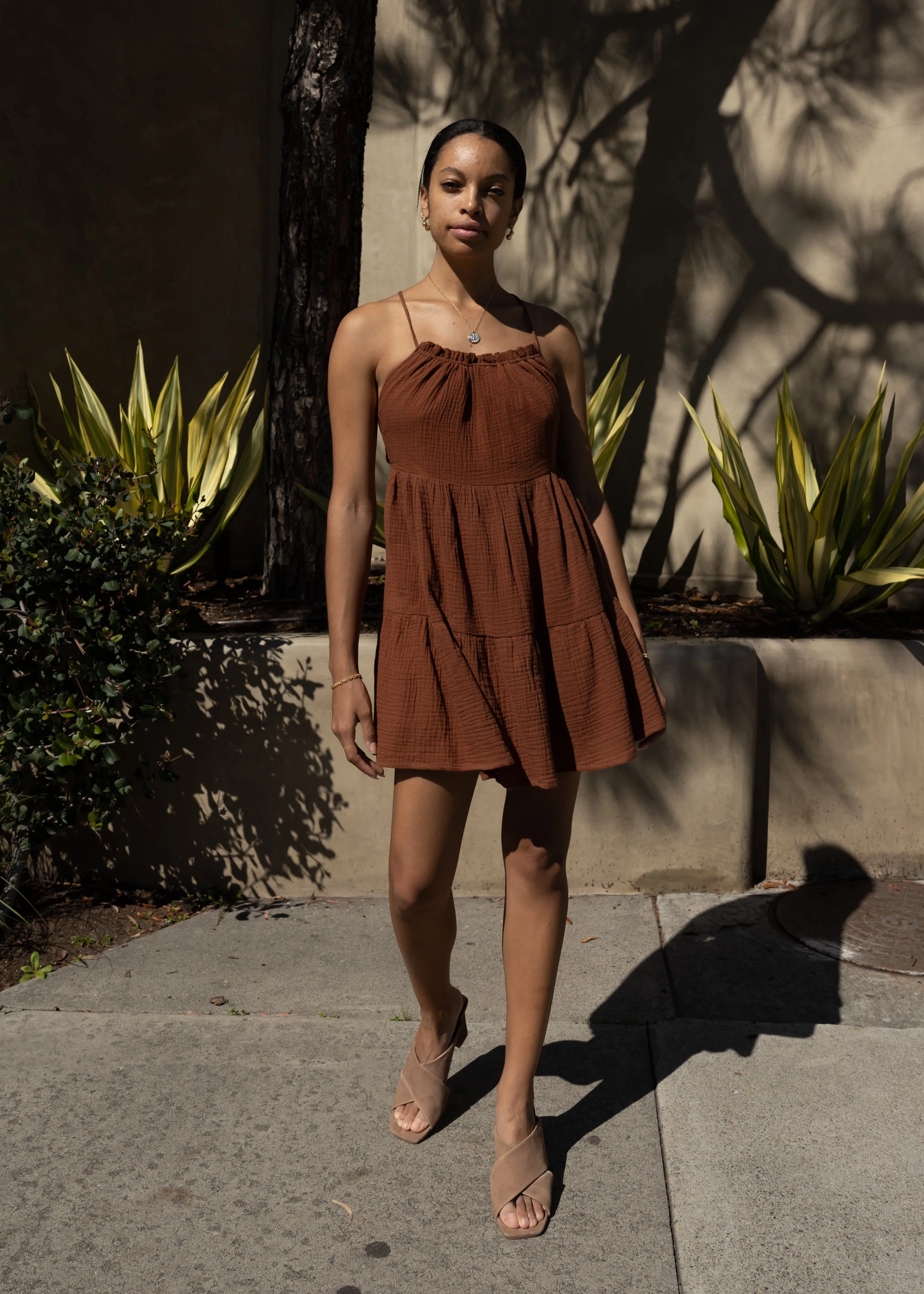Miklan Tiered Gauze Dress - Chocolate