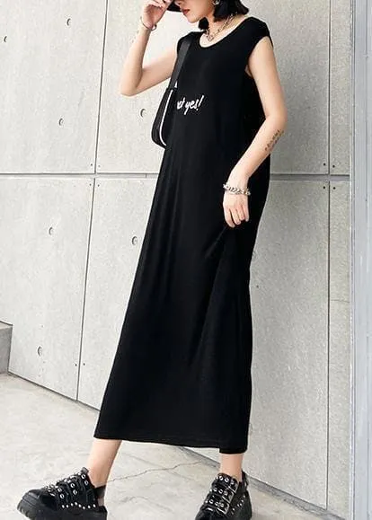 Modern black cotton quilting clothes o neck sleeveless Robe summer Dresses